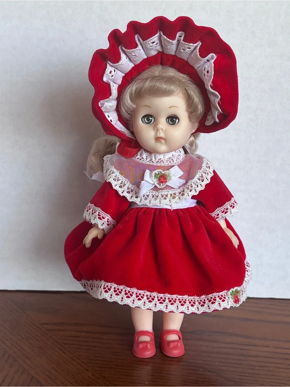 Classic Red Velvet Dress Doll with Bonnet - Kids Toys